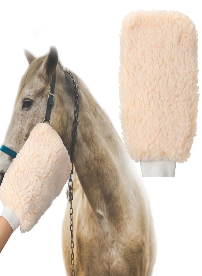 Sunnymove Fleece Applicator Wipe Mitt for Horses Lambskin Wool Grooming Mitts for Tack Cleaning Glove Soft White Mitts for Horse Bathing, Spreading Hair Treatments, Leather Care or Sensitive Horses and Dogs - Image 1